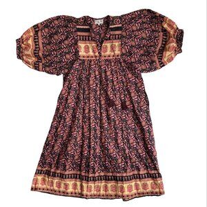 Mille Resort Saffron Floral Fiore Boho Midi Tassel Pattern Dress Medium